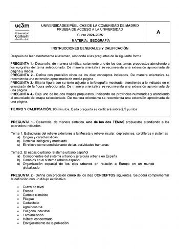 Examen de Geografía (EvAU de 2025)