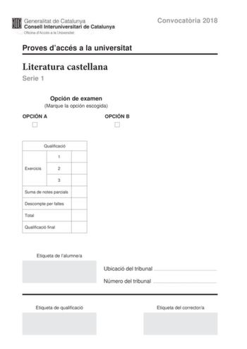 Examen de Literatura Castellana (PAU de 2018)