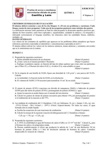 Examen de Química (PAU de 2014)