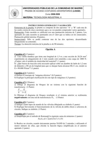 Examen de Tecnología Industrial (selectividad de 2009)