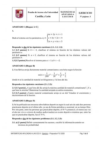 Examen de Matemáticas Aplicadas a las Ciencias Sociales (EBAU de 2025)