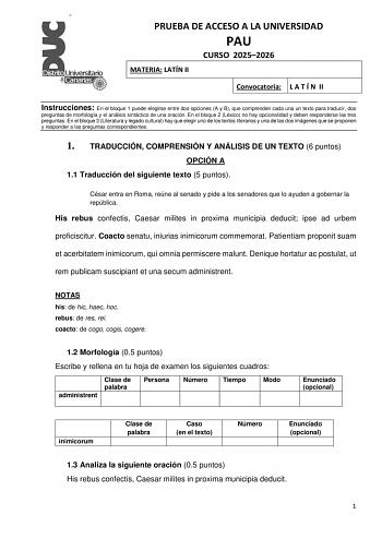 Latín II – EBAU Islas Canarias (2026)