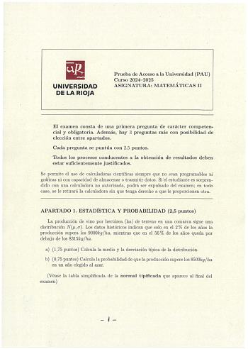 Examen de Matemáticas II (EBAU de 2025)