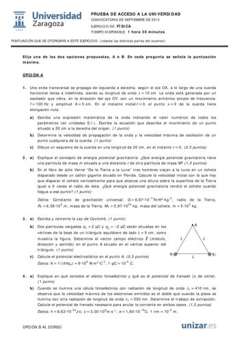 Examen de Física (PAU de 2013)