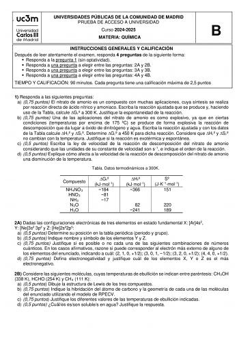 Examen de Química (EvAU de 2025)