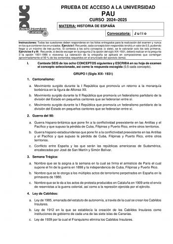 Examen de Historia de España (EBAU de 2025)