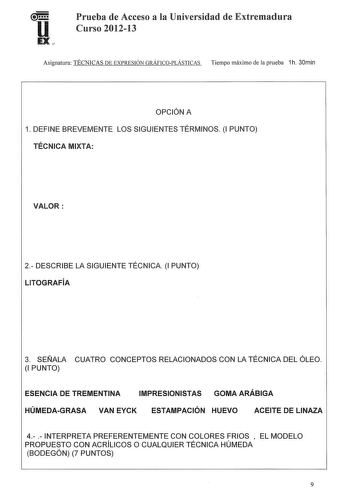 Examen de Técnicas de Expresión Gráfico Plástica (PAU de 2013)