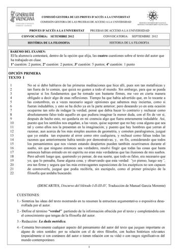 Examen de Historia de la Filosofía (PAU de 2012)