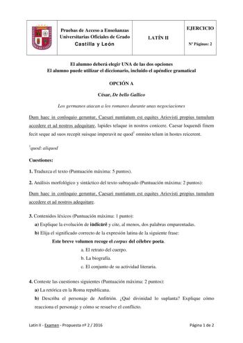 Examen de Latín II (PAU de 2016)
