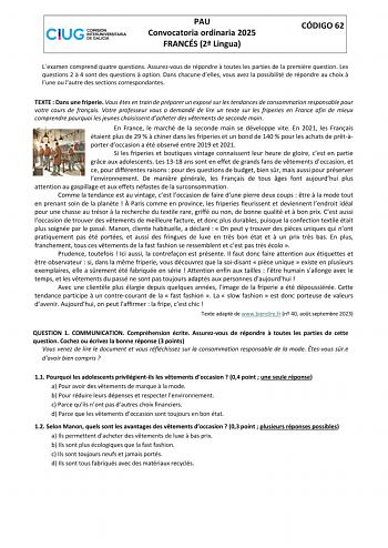 Examen de Francés (ABAU de 2025)