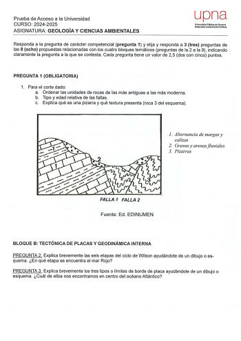 Examen de Geología y Ciencias Ambientales (EvAU de 2025)