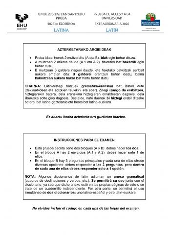 Latín II – EAU País Vasco (2026)