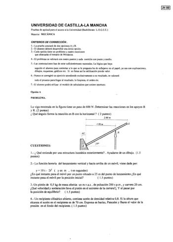 Examen de Mecánica (selectividad de 2000)
