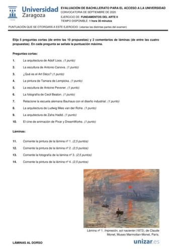 Examen de Fundamentos del Arte (EvAU de 2020)