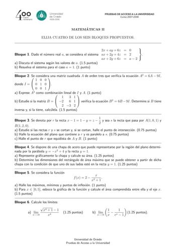 Examen de Matemáticas II (selectividad de 2008)