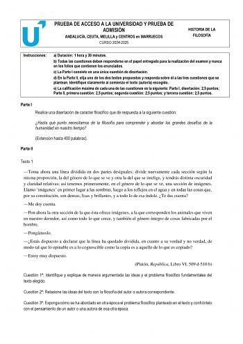 Examen de Historia de la Filosofía (PEvAU de 2025)