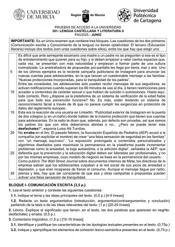 Examen de Lengua Castellana y Literatura (EBAU de 2025)