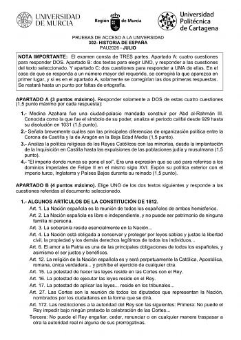 Historia de España – EBAU Región de Murcia (2026)
