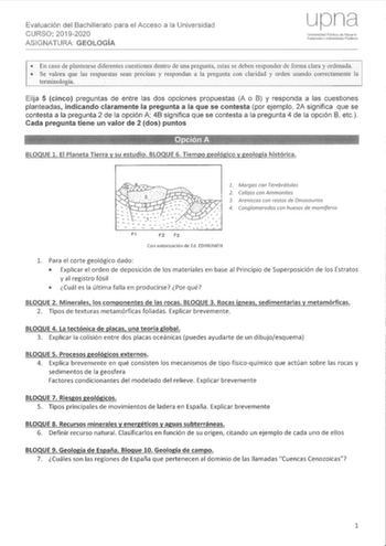 Examen de Geología (EvAU de 2020)