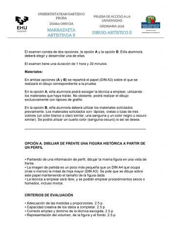 Dibujo Artístico II – EAU País Vasco (2026)