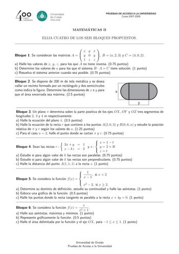 Examen de Matemáticas II (selectividad de 2008)