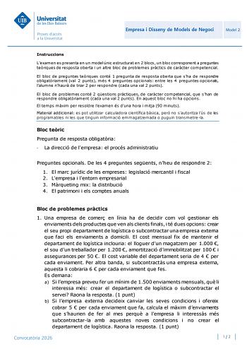 Empresa y Diseño de Modelos de Negocio – PBAU Islas Baleares (2026)