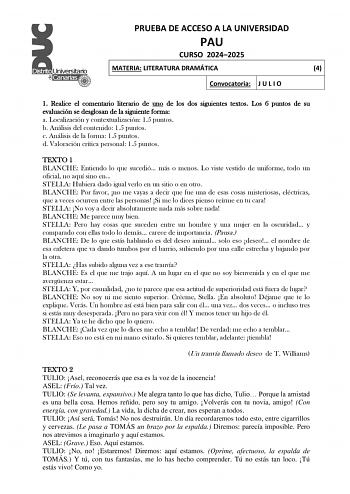 Examen de Literatura Dramática (EBAU de 2025)