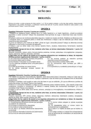 Examen de Biología (PAU de 2011)