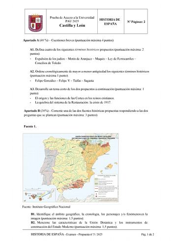 Examen de Historia de España (EBAU de 2025)