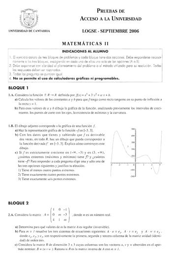 Examen de Matemáticas II (selectividad de 2006)