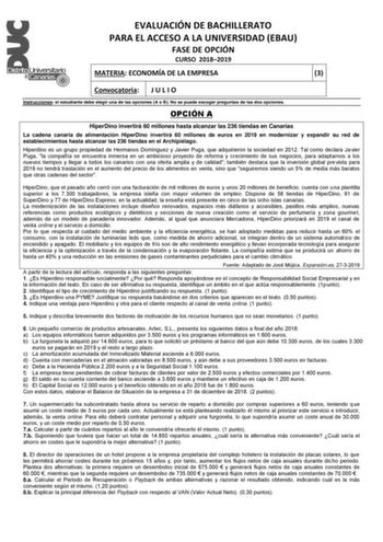 Examen de Economía de la Empresa (EBAU de 2019)