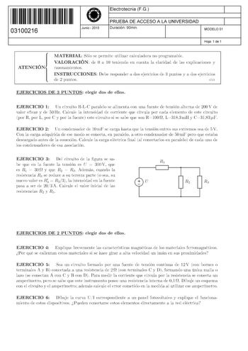 Examen de Electrotecnia (PAU de 2015)