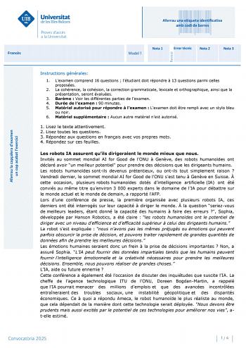 Examen de Francés (PBAU de 2025)