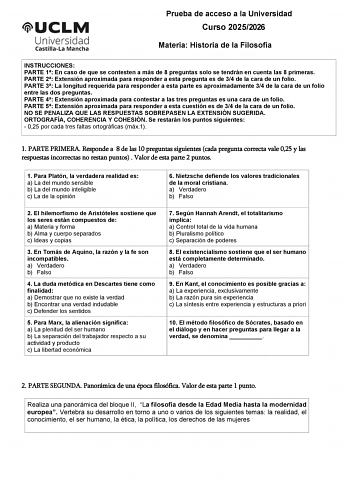 Historia de la Filosofía – EvAU Castilla-La Mancha (2026)