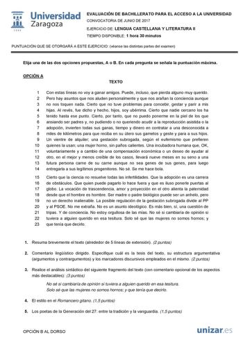 Examen de Lengua Castellana y Literatura (EvAU de 2017)