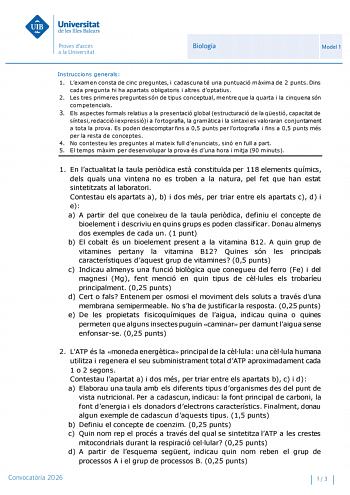 Biología – PBAU Islas Baleares (2026)