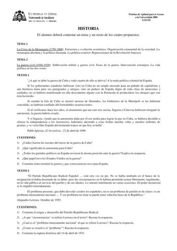 Examen de Historia de España (selectividad de 2000)