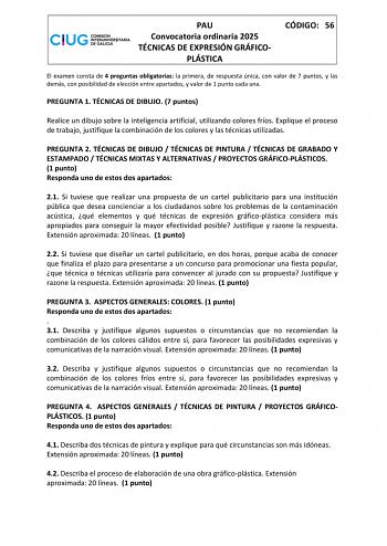 Examen de Técnicas de Expresión Gráfico Plástica (ABAU de 2025)