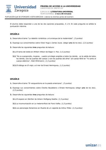 Examen de Literatura Universal (PAU de 2011)