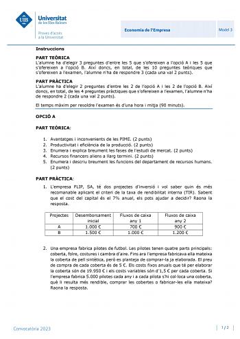 Examen de Economía de la Empresa (PBAU de 2023)