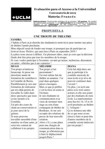 Examen de Francés (EvAU de 2019)