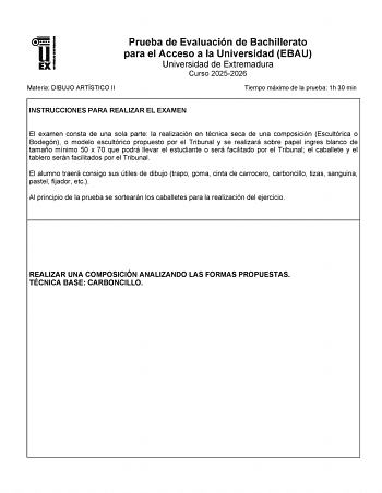 Dibujo Artístico II – EBAU Extremadura (2026)