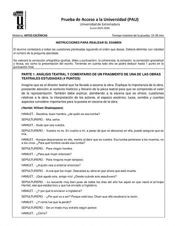 Artes Escénicas – EBAU Extremadura (2026)