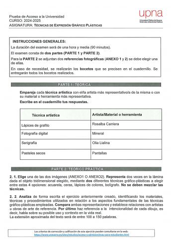 Examen de Técnicas de Expresión Gráfico Plástica (EvAU de 2025)