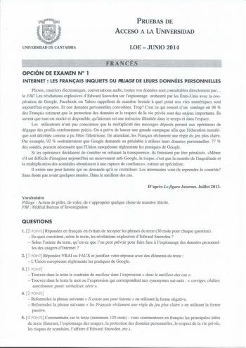 Examen de Francés (PAU de 2014)