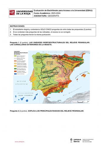 Examen de Geografía (EBAU de 2024)
