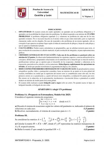 Examen de Matemáticas II (EBAU de 2025)