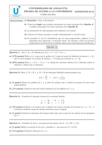 Examen de Matemáticas II (PAU de 2014)