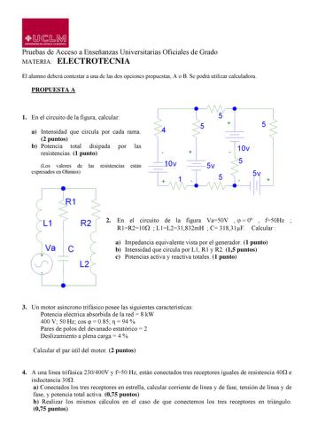 Examen de Electrotecnia (PAU de 2012)