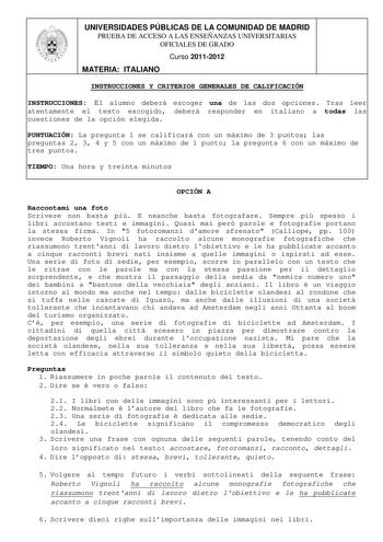Examen de Italiano (PAU de 2012)